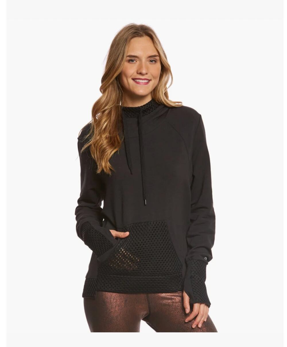 NWOT Alo Yoga Eclipse Yoga Long Sleeve Hoodie Gray/Black Mesh sz L